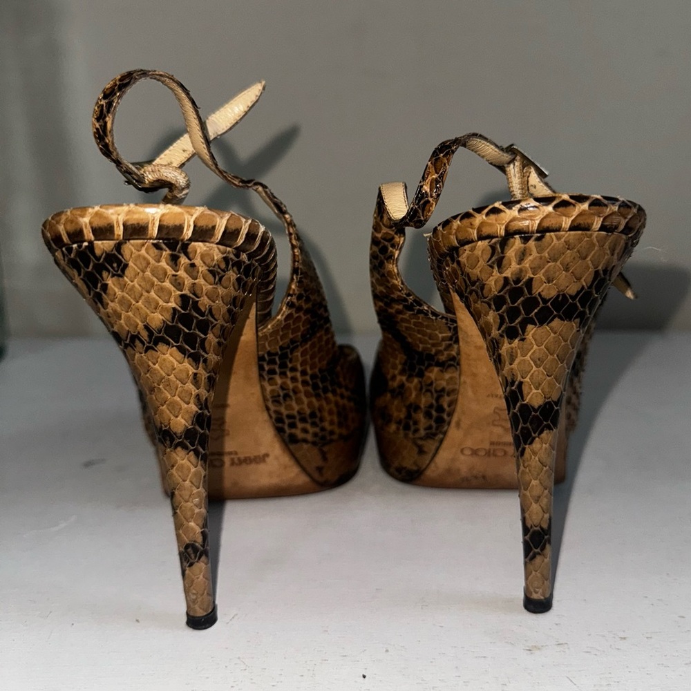 Jimmy Choo Vintage Snakeskin Leather Peep Toe Platform Slingback Pump Heels - Picture 9 of 14